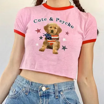 Горячая распродажа 2023, Женская футболка с 3D Принтом Собаки, Летние Модные Топы с коротким рукавом, Хлопковая Уличная одежда с круглым вырезом, Повседневный пуловер Harajuku