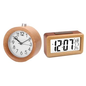Деревянный Большой светодиодный цифровой будильник, умный сенсорный ночник и деревянные часы с функцией повтора у кровати, детский будильник