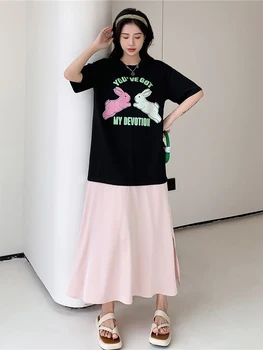 2023 Летнее Корейское женское платье Vestidos Robe Elbise, свободные платья большого размера с коротким рукавом в стиле пэчворк, Макси-длинные платья с разрезом по низу, макси-длинные платья для женщин