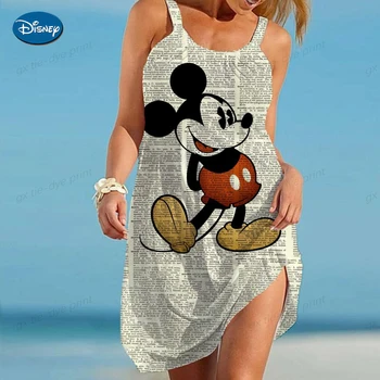 Новое модное платье с 3D-принтом Disney, женское платье без рукавов с ремешком длиной до колен, летнее Расслабленное пляжное платье, домашняя пижама
