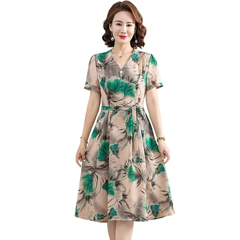 Женское элегантное свободное платье с V-образным вырезом и короткими рукавами с цветочным принтом, женский винтажный праздничный халат, Дамы, Высокое качество
