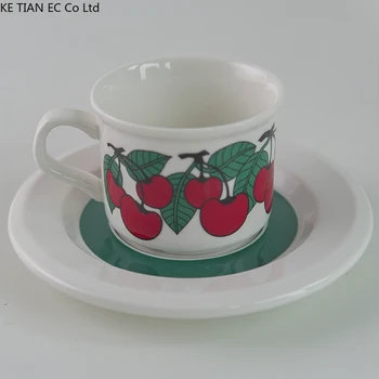 Европейская ретро-керамическая кофейная чашка с зелеными листьями вишни, блюдце, английский концентрированный керамический цветочный чай, кофейная чашка ручной работы, молочная кружка
