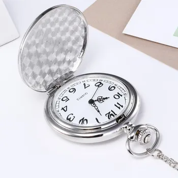 Роскошные карманные часы с подвеской из гладкого серебра, современные аналоговые часы с арабским номером, Модное ожерелье-цепочка для мужчин и женщин, подарок Унисекс