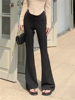 PLAMTEE 2023, Черные повседневные однотонные брюки-клеш, женские летние тонкие брюки с высокой талией, Новая мода, Офисная Женская Винтажная рабочая одежда, брюки