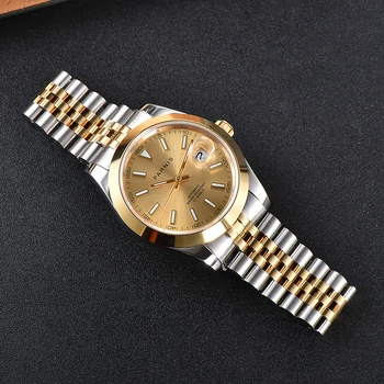 Мужские часы Parnis с золотым циферблатом 39,5 мм, календарь, сапфировое стекло, автоматические механические мужские спортивные водонепроницаемые часы reloj hombre