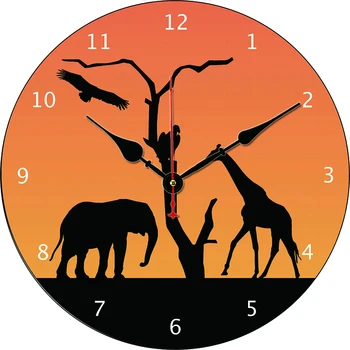 Настенные часы с отражением слона и Жирафа, Круглые бесшумные часы, настенные навесы, художественный декор для дома, спальни, гостиной, офиса