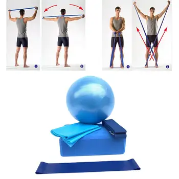 Набор оборудования для йоги из 5 шт., мяч для упражнений для йоги, блок для йоги, лента с петлей сопротивления, растягивающий ремень, пояс для йоги