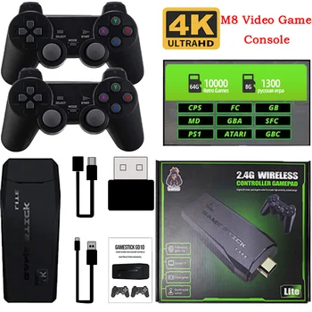 Игровая консоль 64G Беспроводной Контроллер, Встроенный для PS1/FC/GBA 10000 Games Video Game Stick M8 4K HD Ретро Игровая консоль