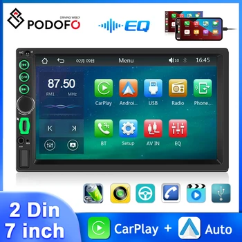Podofo 7-Дюймовое автомобильное радио 2Din Беспроводной Carplay Android Авто Мультимедиа Mp5 плеер Bluetooth Камера заднего вида Универсальная автомобильная стереосистема