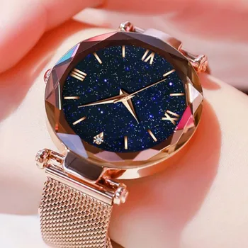2023New Роскошные Модные Кварцевые Часы для Женщин Звездное Небо Кристалл Сетчатый Ремень из Нержавеющей Стали Часы для Женщин reloj mujer Подарок
