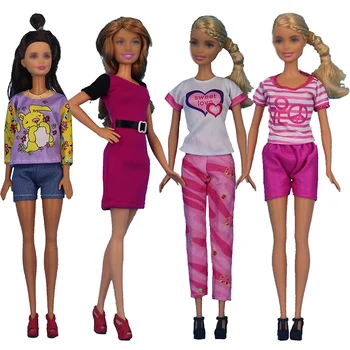 4 Компл./лот, смешанная одежда для Барби, топ и брюки, платье, комбинезон для куклы 30 см, высококачественная кукла Каваи, аксессуар для куклы, подарочная игрушка