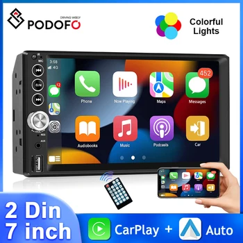 Podofo 7-дюймовый автомобильный радиоприемник Универсальный автомобильный Мультимедийный видеоплеер Bluetooth Carplay Автоматическая GPS-навигация Сенсорный экран WIFI DVD FM