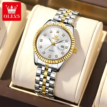 OLEVS Роскошные кварцевые часы топ-бренда для женщин, элегантный ремешок из нержавеющей стали в стиле Rolex, водонепроницаемые светящиеся женские наручные часы
